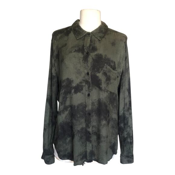 Rails Hunter Olive Green Black Tie Dye Button Up Shirt Blouse Womens Size Medium - Picture 1 of 11